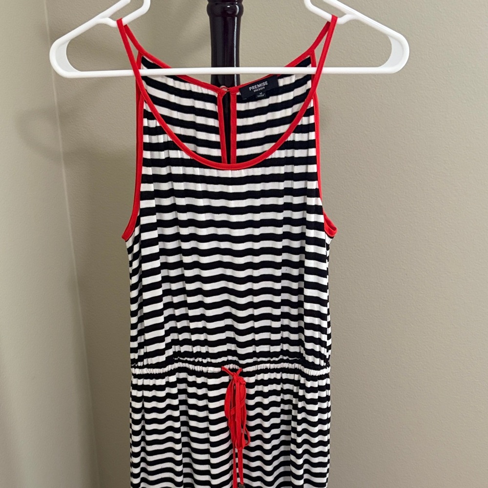 Premise Black and White Dress with Red Trim